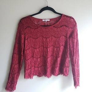 Nordstrom red lace long sleeve crop top